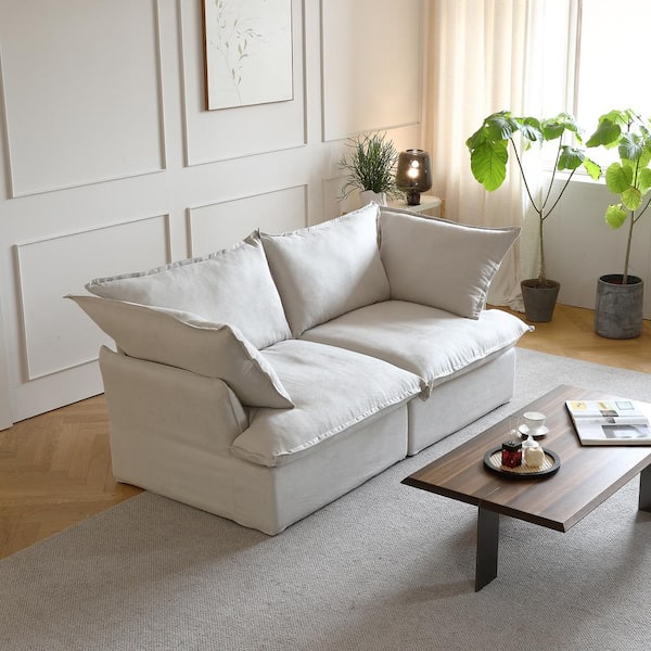 J&E Home 123 in. Square Arm 3-Seater Sofa in Beige GD