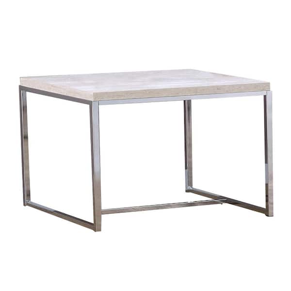 Benjara 24 in. Silver and White Rectangle Wood End Table with Metal Frame