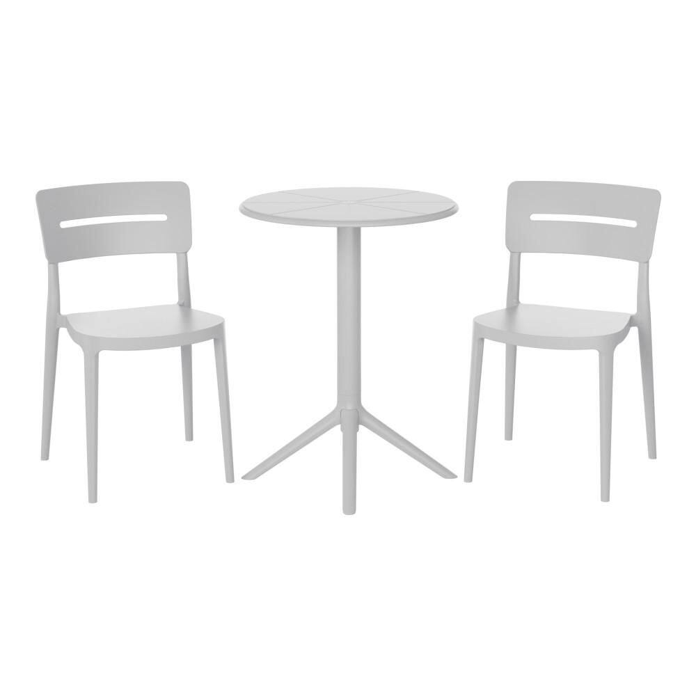 Frond and Form Outdoor Patio Modern HDPE Plastic 3-Piece Indoor/Outdoor Bistro Set w/ Stackable Chairs, Gray price history on PriceWatchPro