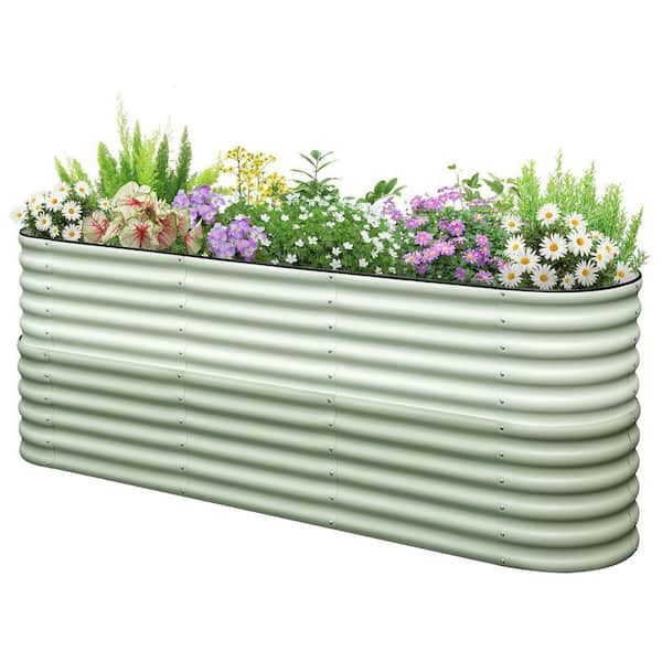 94.5x23.6x34.2 in. Raised Garden Bed, 2.85 ft. Tall 9 in 1 Metal Galvanized Planter Garden Box for Gardening-Light Green