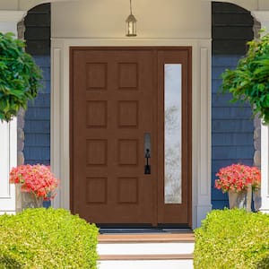 Regency 57 in. x 80 in. 8-Panel LHIS Chestnut Stain Mahogany Fiberglass Prehung Front Door w/12 in. Sidelite