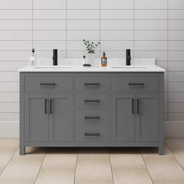 Beckett 60 in. W x 22 in. D x 35 in. H Double Sink Bathroom Vanity in Dark Gray with Carrara Cultured Marble Top