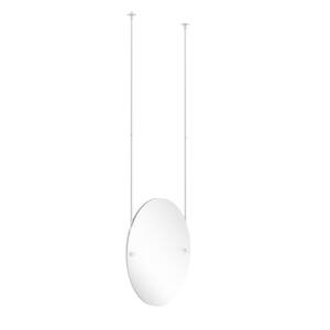 21 in. x 29 in. Frameless Oval Ceiling Hung Mirror with Beveled Edge in Matte White