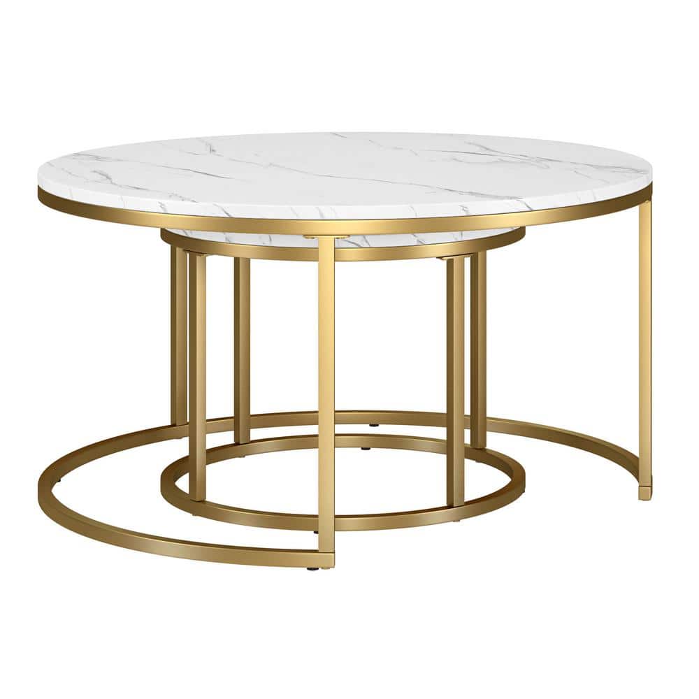 Meyer&Cross Watson Nested Gold Round Coffee Table with Faux Marble Top