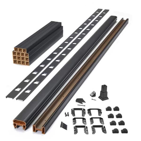 Transcend 8 ft. x 36 in. Charcoal Black Composite Stair Deck Rail Kit with Matching Square Composite Balusters