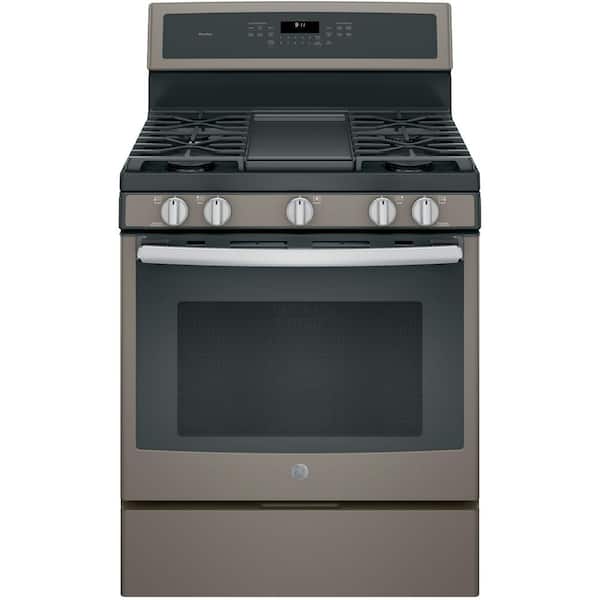 GE Profile 30 in. 5.6 cu. ft. Gas Range with Self-Cleaning Convection Oven in Slate, Fingerprint Resistant