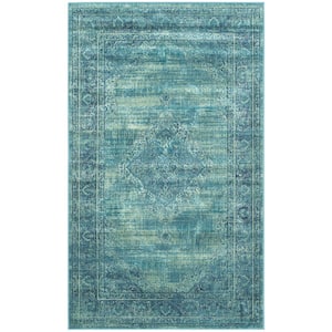 Vintage Turquoise/Multi Doormat 2 ft. x 3 ft. Floral Border Medallion Area Rug