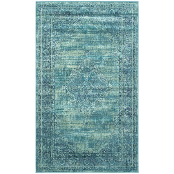 SAFAVIEH Vintage Turquoise/Multi Doormat 3 ft. x 4 ft. Floral Border Medallion Area Rug