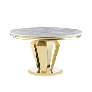 Crownie Gold Faux Marble 51 in. L Pedestal Round Dining Table (Seats 4)