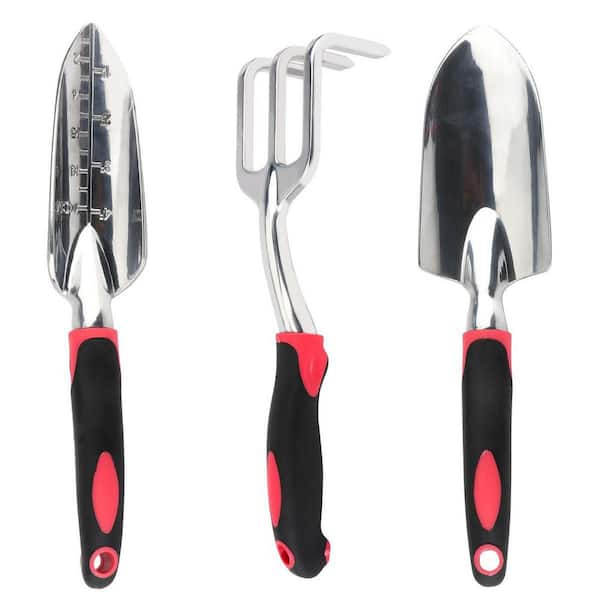 Dyiom 3-Piece Heavy-Duty Green Aluminum Garden Tool Set Including Hand Trowel, Transplant Trowel and Cultivator Hand Rake