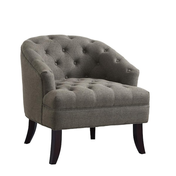 Inspired Home Delilah Charcoal Linen Armless Barrel Slipper Chair with Button Tufting