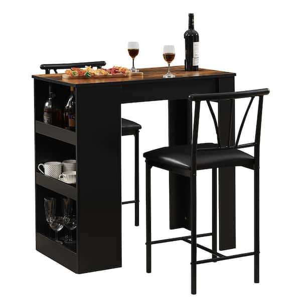 VECELO Small Bar Table and Chairs Tall Kitchen Breakfast Nook with Sto