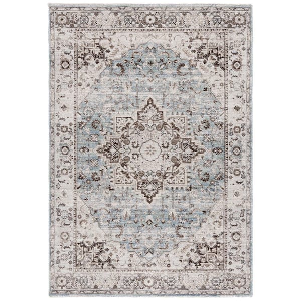 SAFAVIEH Antique Patina 5 ft. x 8 ft. Gray/Blue Distressed Border Ornate Area Rug