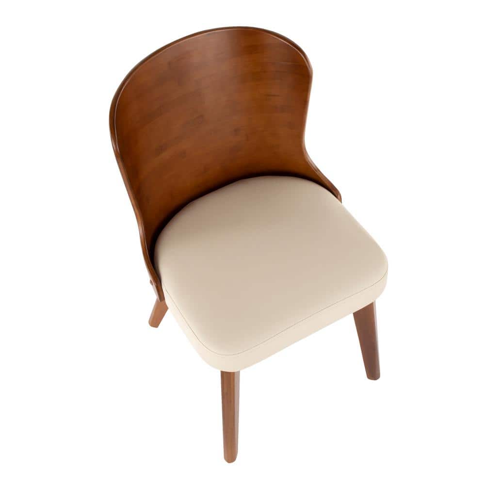 Walnut and Cream Faux Leather High Side Chair with Mid-Century Charm