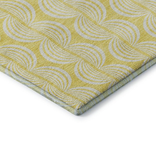 Mayfield Premium Machine Washable Abstract AMF1056 Yellow 2 ft. 3 in. x 7 ft. 6 in. Runner Rug