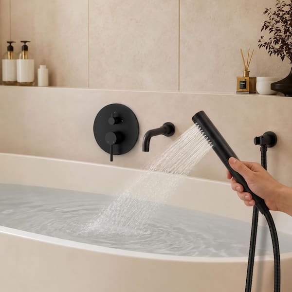 Single Handle 2-Spray Tub and Shower Faucet 2.5 GPM in. Matte Black Valve Included
