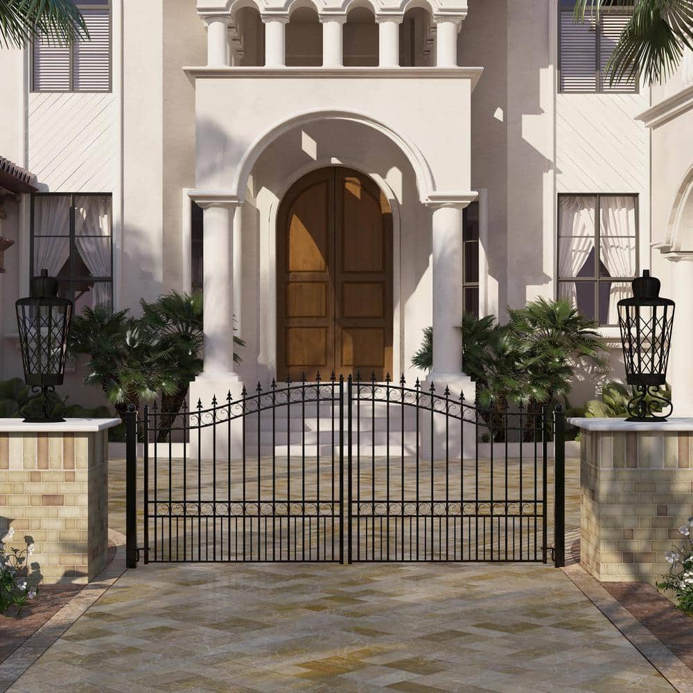 London Style Black Steel Dual Swing Driveway Gate 14 x 6 Feet