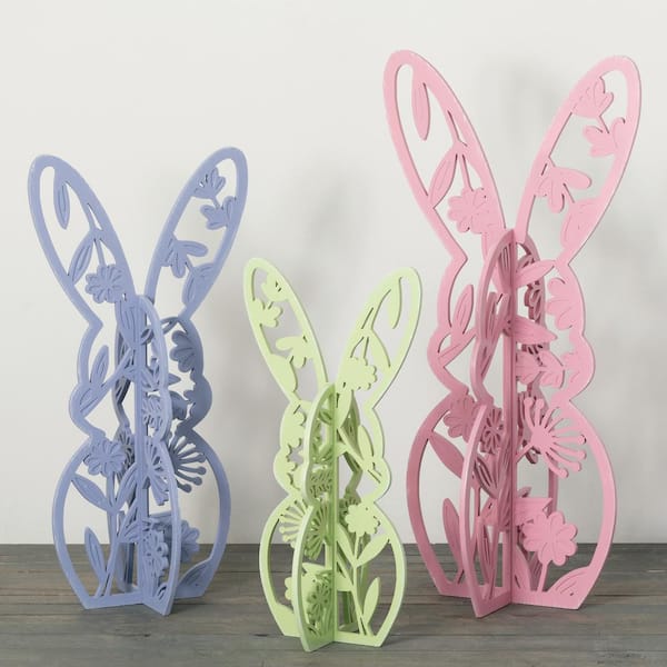 SULLIVANS Multi-Colored 23.75 in. x 47.5 in. Wood Display Bunnies Set of 3