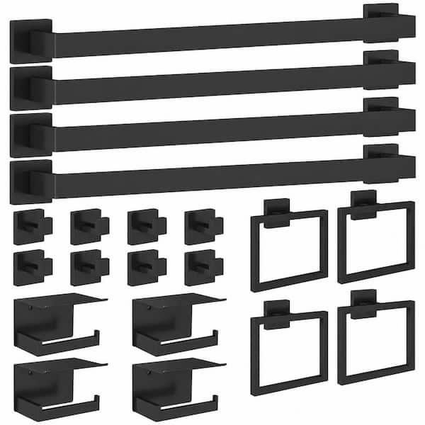20-Piece Bathroom Hardware Set with Towel Bars, Toilet Paper Holders, Towel Rings, Hooks in Matte Black