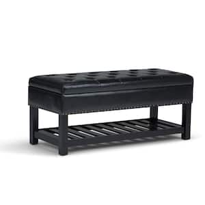 Lomond 44 in. Wide Transitional Rectangle Storage Ottoman Bench in Midnight Black Vegan Faux Leather
