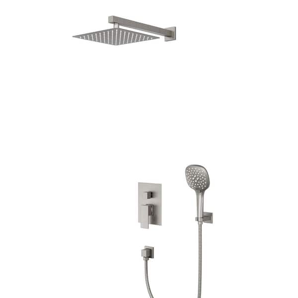 Crozet 2-Spray 10 in. Dual Shower Head Wall Mount Square Fixed and Handheld Shower Head 1.8 GPM in Brushed Nickel