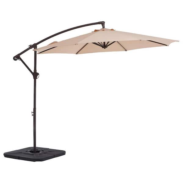 10ft Cantilever Offset Patio Umbrella with Weighted Base in Beige