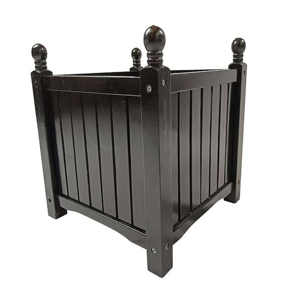 Black Wood Outdoor Flower Box, Outdoor Elevated Planter Box, Gardening Plant Container w/Drainage Holes for Flower Plant