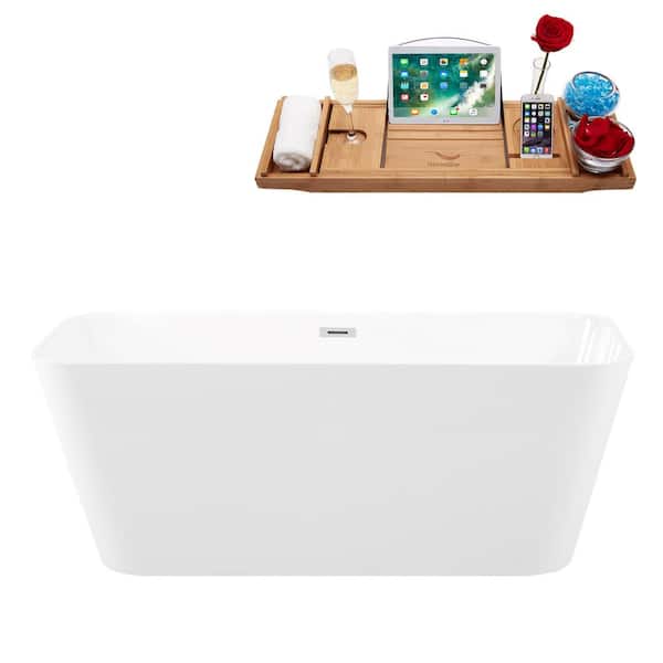 Streamline 59.1 in. Solid Surface Resin Flatbottom Non-Whirlpool Bathtub in White