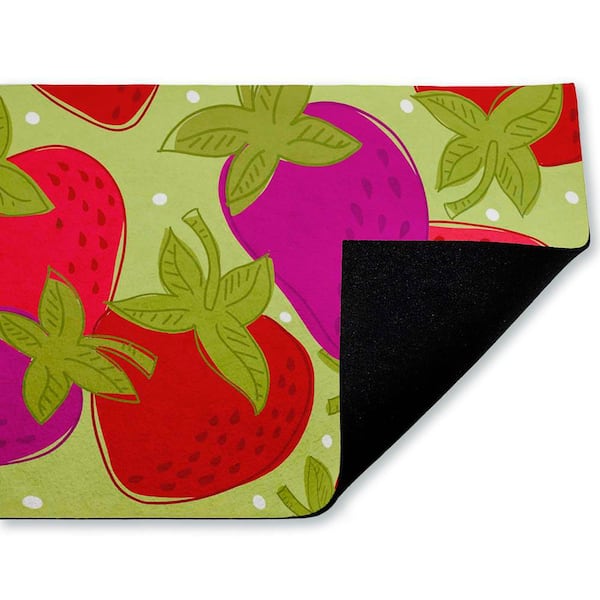 Fun Fruit Strawberries Green 18 in. x 30 in. Polyester Non-Slip Outdoor Door Mat