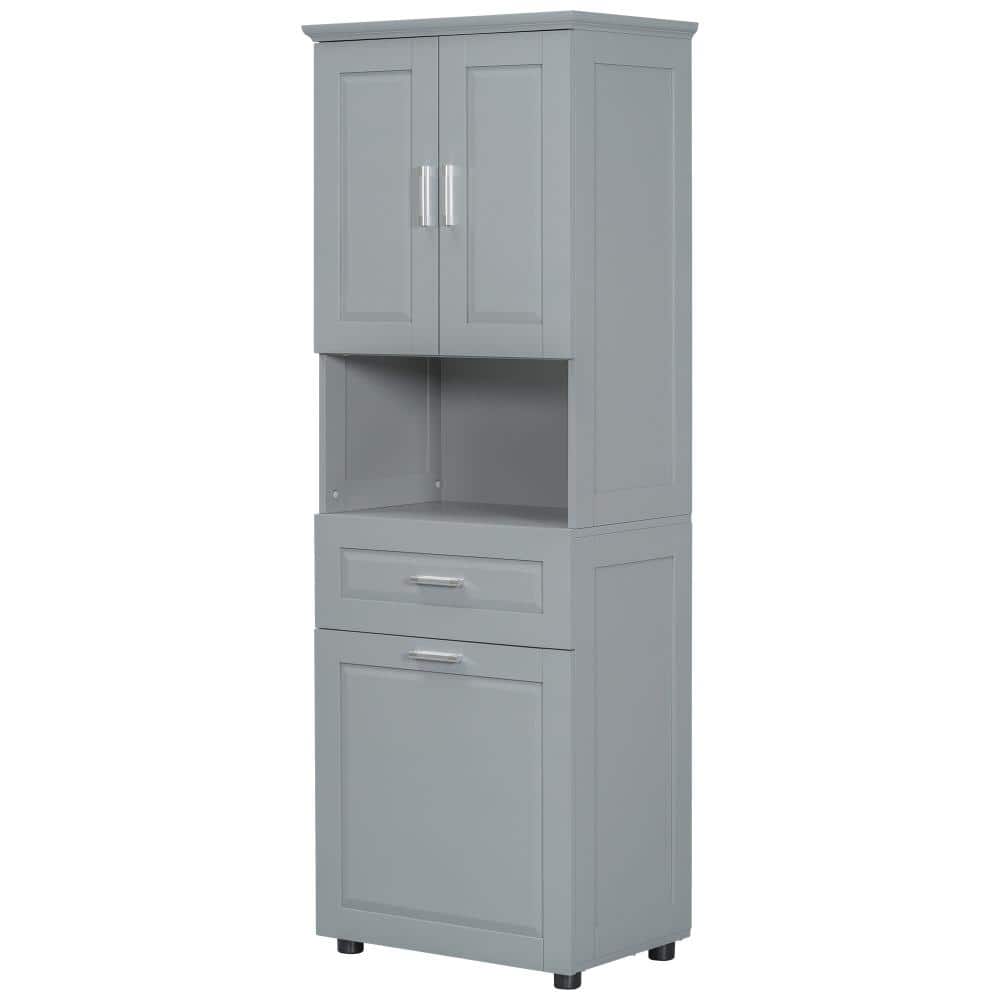 24.72 in. W x 16.29 in. D x 69.92 in. H Bathroom Storage Linen Cabinet Tilt Out Laundry Hamper Removable Basket Drawer