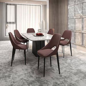 Upholstered Dining Chair with Curved Open Back and Powder-Coated Iron Legs Set of 4 Amalfi Series in Plum Purple