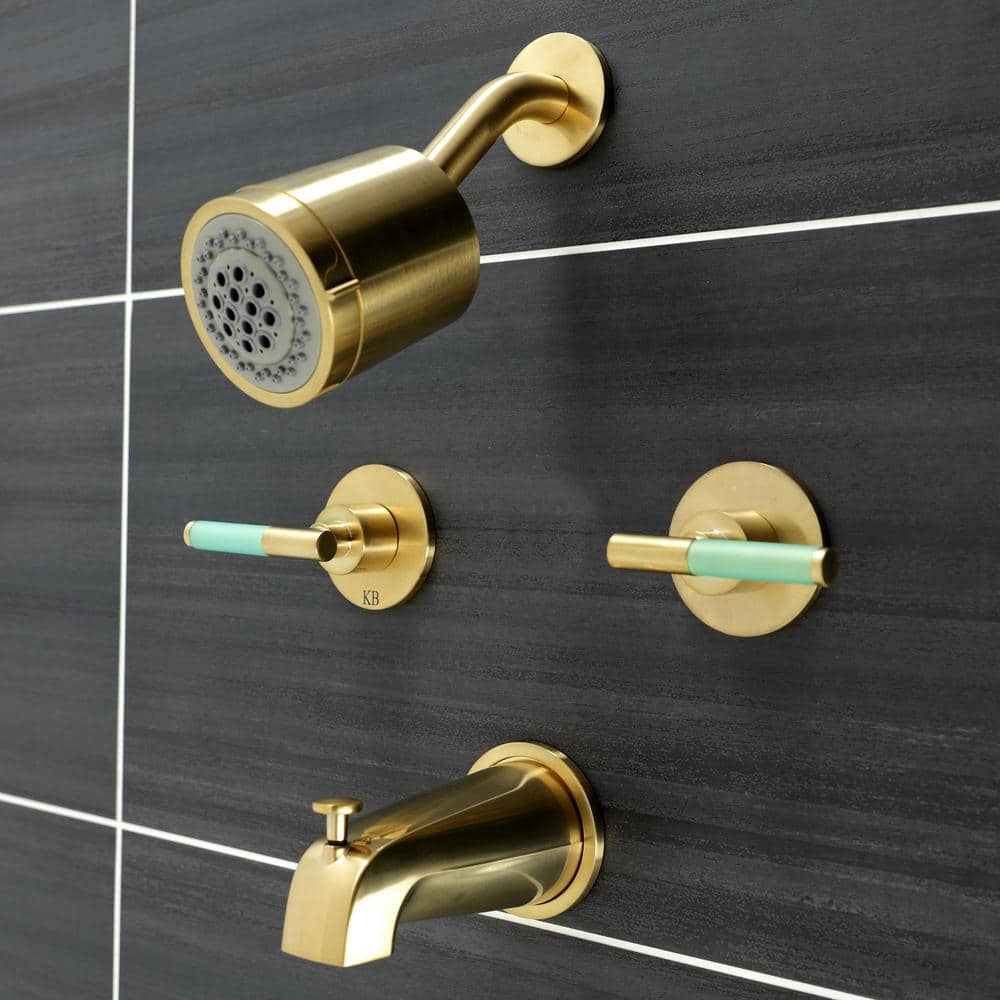 Brushed Brass Multi-Head Wall Mounted Tub and Shower Faucet