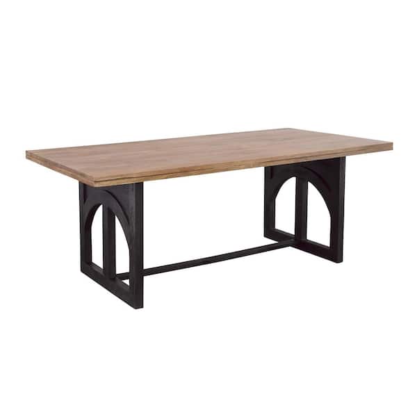 Coast to Coast imports Farmhouse Gateway Natural and Nightshade Black Wood 80 in. W Sled Base Dining Table Seats up to 6