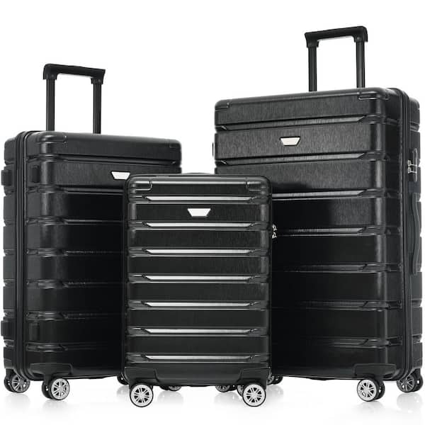 Merax 3-Piece Black ABS Plus PC Hardshell Spinner 20 in. 24 in. 28 in. Luggage Set