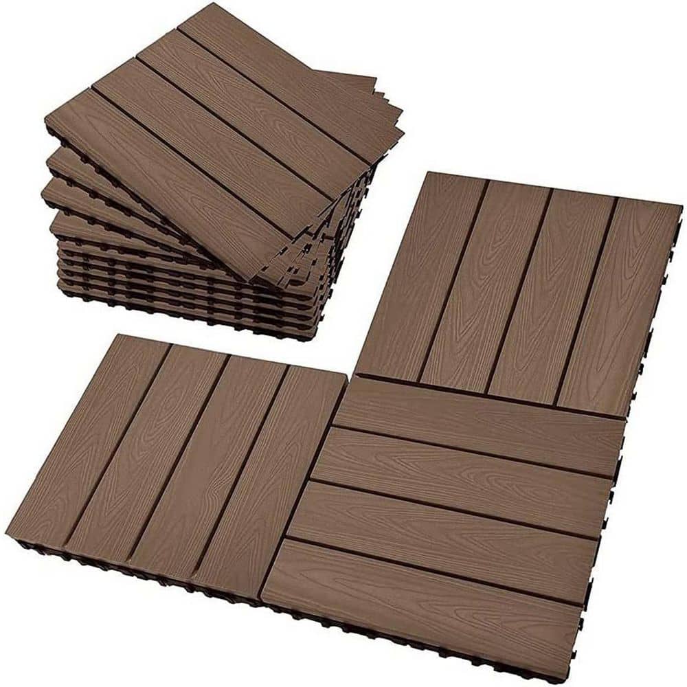 12 in. x 12 in. Coffee Interlocking Patio Flooring Wood-Plastic Material Co
