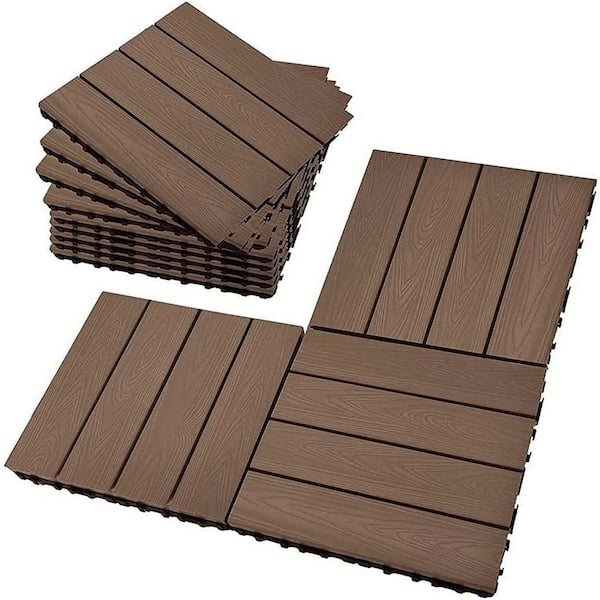 Unbranded 12 in. x 12 in. Coffee Interlocking Patio Flooring Wood-Plastic Material Composite Tile (6-Pieces)