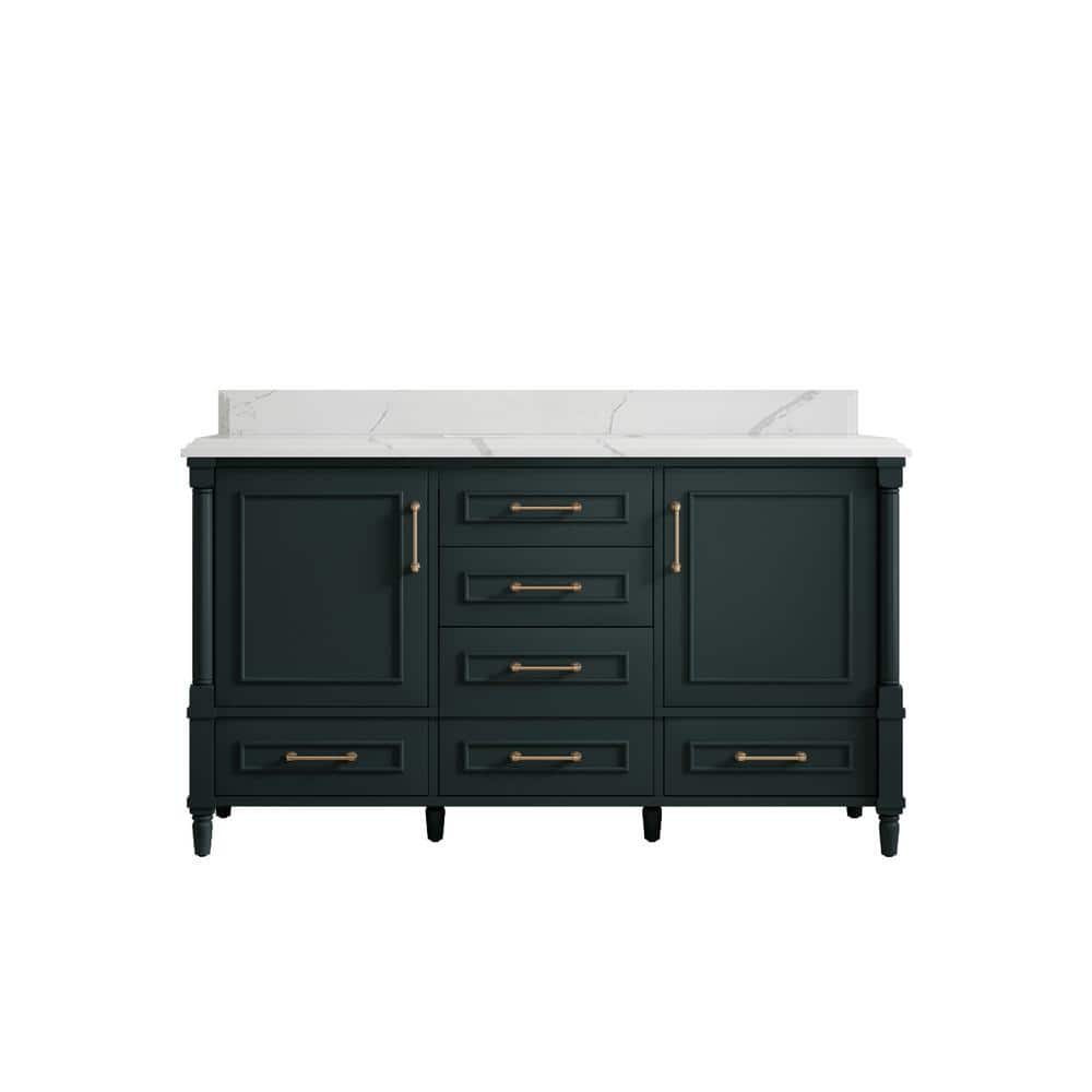 Hudson 60 in. W x 22 in. D x 36 in. H Single Sink Bath Vanity in Dark Green with Cove Edge Calacatta Quartz Top price history on PriceWatchPro