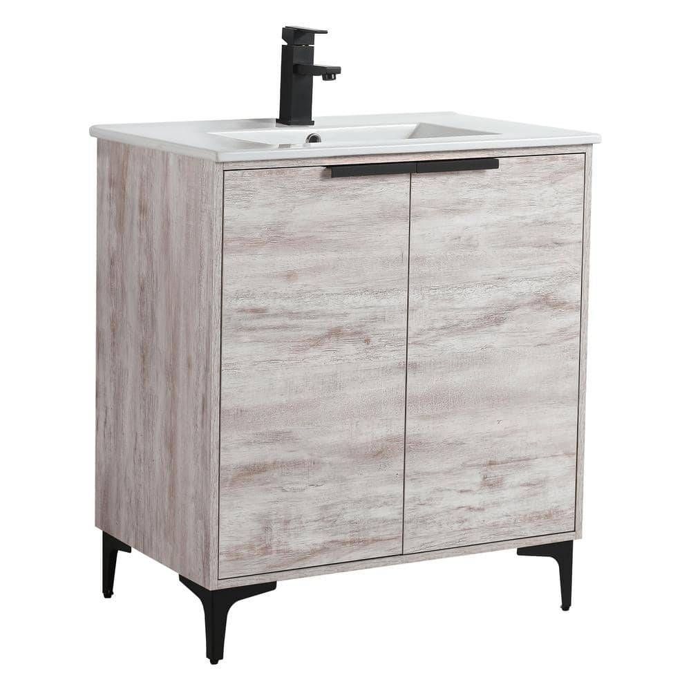 30 in. W x 18.5 in. D x 35.25 in. H Single sink Bath Vanity in White with Black and White Ceramic Sink top price history on PriceWatchPro