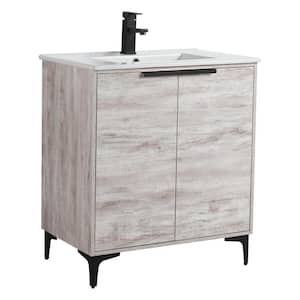 30 in. W x 18.5 in. D x 35.25 in. H Single sink Bath Vanity in White with Black and White Ceramic Sink top