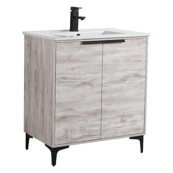 FINE FIXTURES 30 in. W x 18.5 in. D x 35.25 in. H Single sink Bath Vanity in White with Black and White Ceramic Sink top