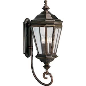Crawford Collection 3-Light Oil Rubbed Bronze Clear Beveled Glass New Traditional Outdoor Large Wall Lantern Light