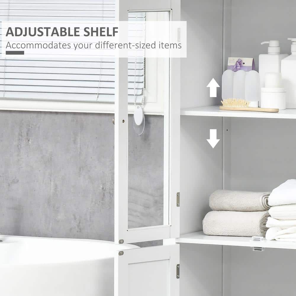 White MDF Bathroom Floor Cabinet with Tempered Glass Doors