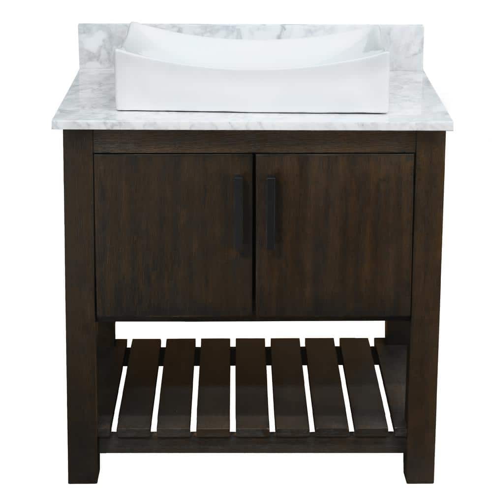 Ocean Breeze 31 in. W x 22 in. D x 31 in. H 1 White Porcelain Sink with MB Bath Vanity in Cafe with Carrara White Marble price history on PriceWatchPro
