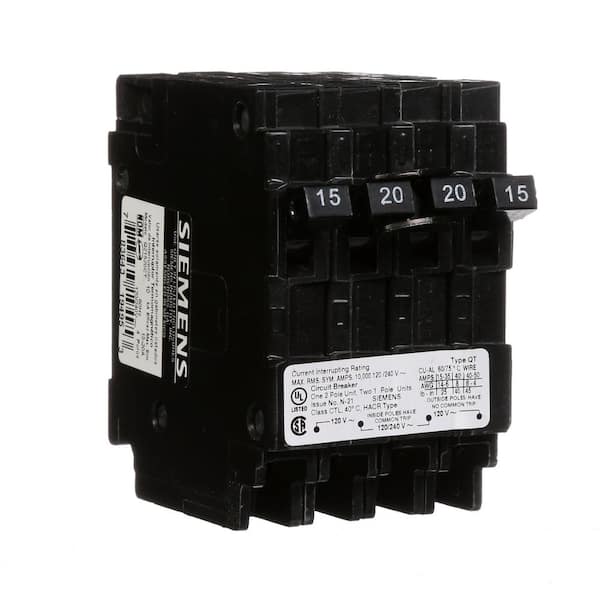 Siemens Triplex Two Outer 20 Amp Single-Pole and One Inner 20 Amp Double-Pole Circuit Breaker