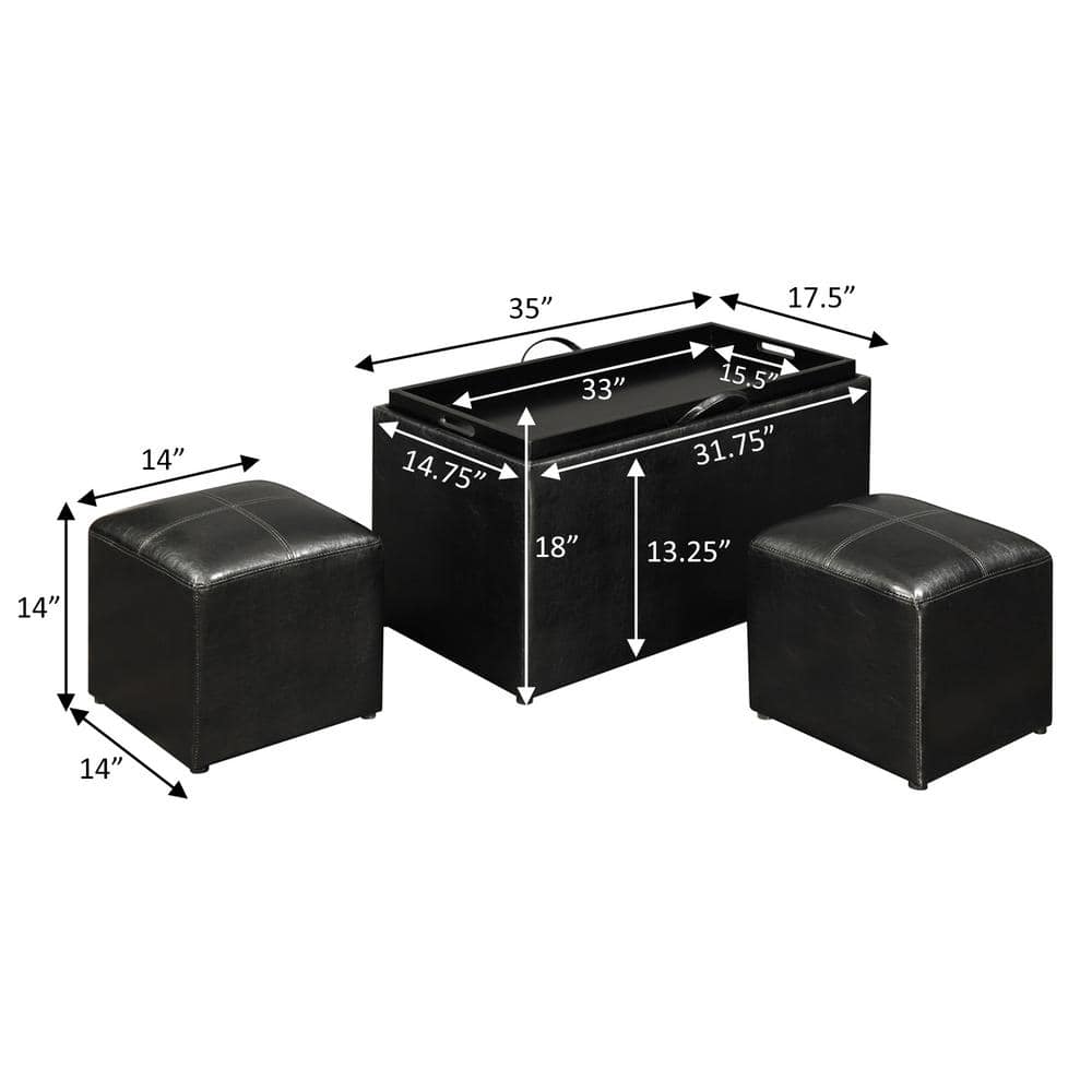 Sheridan Black Faux Leather Storage Bench with Reversible Tray