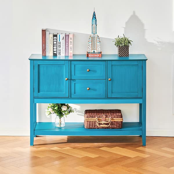 Merra 46 in. Blue Rectangle MDF Wood Sideboard 2 Drawer Buffet Modern Console Table Credenza