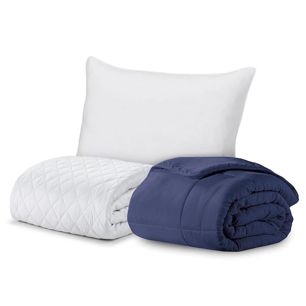 ELLA JAYNE Signature 3-Piece Navy Solid Color Microfiber Twin Size Comforter Set