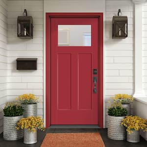Performance Door System 36 in. x 80 in. Winslow Clear Left-Hand Inswing Red Smooth Fiberglass Prehung Front Door