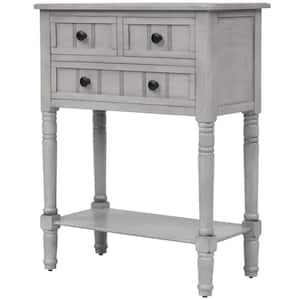 23.7 in. Gray Wash Rectangle Wood Console Table with Three Storage Drawers and Bottom Shelf for Living Room