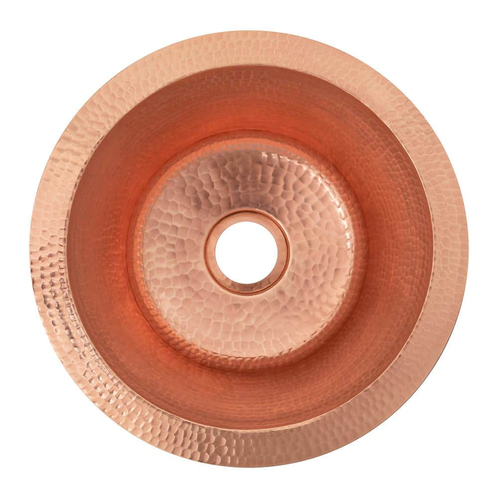12" Round Hammered Polished Copper Bar Sink